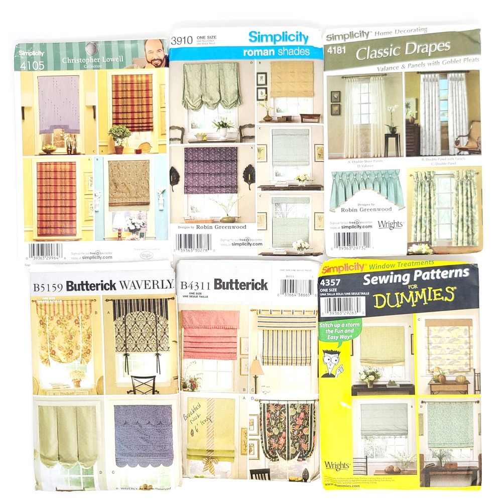 Simplicity Butterick Window Treatment Sewing Patterns Lot 6 Roman Shades Drapes
